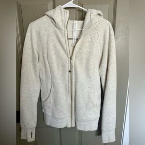 Lululemon cream/light gray scuba hoodie with gold zipper sz 6